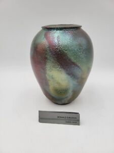 New ListingDonald De Rushia Studio Art Pottery Vase Artist Signed Iridescent Metalic Vtg