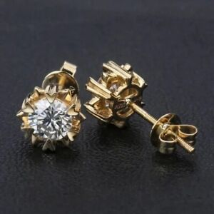 14K Yellow Gold Plated 2.20Ct Round Cut Lab Created Diamond Stud Earrings