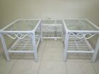 Bamboo Rattan coffee table and two end table glass top white Set 3