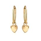 Solid 14K Gold Small Puff Heart Dangling On 14K Gold Endless Hoop Earring-1x10MM