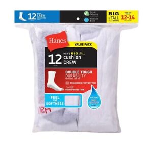 Hanes Men's 12 Pair BIG & TALL Crew Socks - White - Fits shoe size 12-14