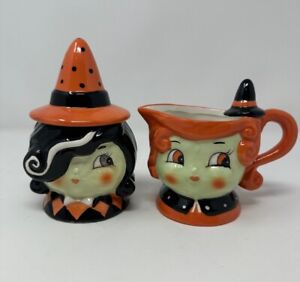 Johanna Parker Carnival Cottage Halloween Witch Cream & Sugar Set - NEW IN BOX