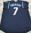 Chicago Cubs #7 Dansby Swanson City Connect Navy Cool Base Jersey.