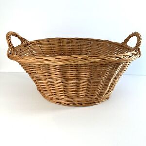 Vintage Woven Wicker Small Oval Clothes Child Doll Laundry Herb Basket w/Handles