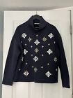 Size XL Tory Burch Navy Blue Quilted Embellished Pullover Sweater