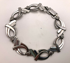 W.E. Richards 1940's Sterling Silver Crossover Ribbon Style Link Bracelet 6 7/8