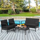 4 PCS Patio Sofa Furniture Set Rattan Wicker Loveseat Outdoor Garden w/Cushion