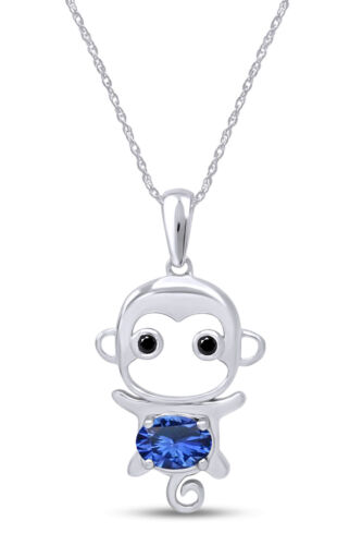 Monkey Animal Cartoon Pendant Necklace Simulated Gemstone in 925 Sterling Silver