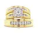 Trio Wedding Band Set Solid 14K Yellow Gold Real Diamond His Her Ring Set $2995