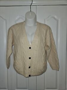 Vintage LL Bean Fisherman’s Wool Cardigan Sweater Cable Knit Women Size Large