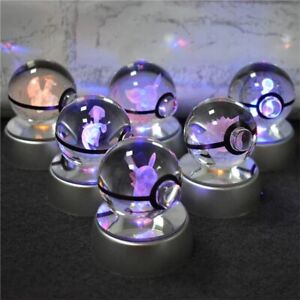 Pokemon 3D Crystal Ball Figure Pokeball Led Light Base Toys Christmas Gift Lamp