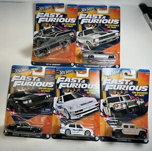 Hot Wheels Fast And Furious Decades Of Fast Set Of 5 *cards Not Perfect*