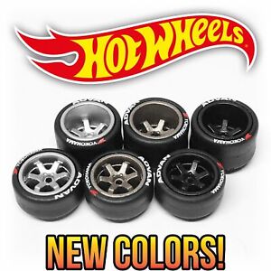Hot Wheels TE37 DEEP DISH Real Riders Wheels Rims Rubber Tires Set 1/64 Custom