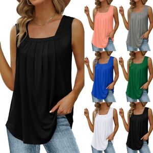 Womens Loose T-Shirt Ladies Blouse Summer Casual Sleeveless Basic Vest Tank Tops