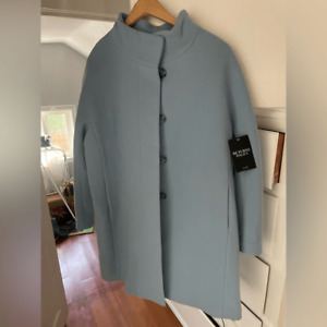 New Soft Blue Funnel Neck Wool Coat - Size 12