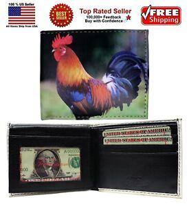 Rooster Cock Chicken Image Leather Bi-Fold Bifold Wallet