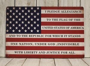 Pledge of Allegiance American Flag Tin Sign Metal Poster Rustic Vintage Style XZ