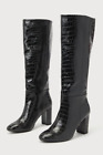 Women's Black Croc-Embossed Knee-High Boots