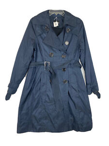 Womens East 5th Double Breasted Trench Coat Blue Black Liner Small Petite