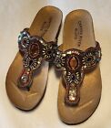 Brown Beaded Sandals, 7.5M, Canyon River Blues, Leather Upper, Cork Footbed. New