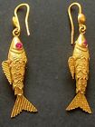22K Gold Fish Earrings Handcrafted with Incredible Detail Barely Worn