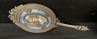 Vintage Mirror With Brass Guilloche Enamel and Miniature