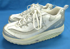 SKECHERS Shape-Ups WHITE/SILVER Leather/Mesh LACE-UP Toning Walking SNEAKERS 8