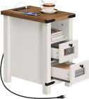HOOBRO End Table w/ Charging Station Side Table Nightstand 13.8
