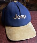 Vtg Jeep Trucker Hat Snapback Cap Embroidery Logo Blue & Suede Nice