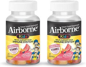 2x Airborne 500mg Kids Vitamin C Immune Support Assorted Gummies 21ct Each, READ