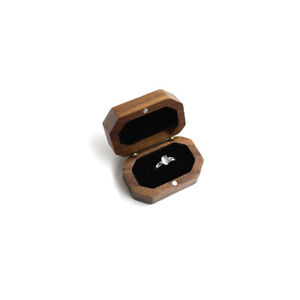Vintage Walnut Wood Ring Box Jewelry Display Storage Holder Engagement Wedding