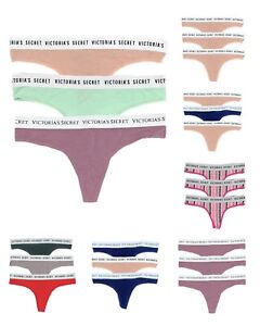 Victoria's Secret Cotton Logo Band Thong Panties Set Lot of 3 Sizes S, L, XL