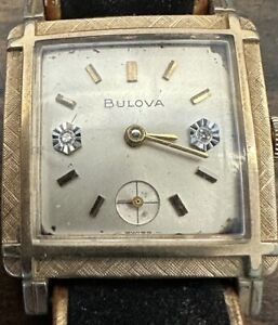 Bulova M7 Year 1967 Men's Wristwatch working 10k RGP and Diamonds