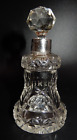VINTAGE CUT CRYSTAL GLASS PERFUME BOTTLE WITH STERLING SILVER COLLAR & STOPPER