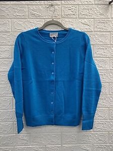 New Pure Collection Crew Neck  Cashmere Cardigan Peacock Blue Size 6
