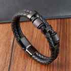 Men's Genuine Leather Braided Bracelet Stainless Steel Magnetic Buckle Bangle