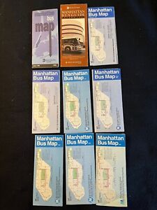 Lot of 9 MTA Manhattan Bus Maps - 1987-89-90-91-91-93-93-96-98 + 1996 Bus Guide