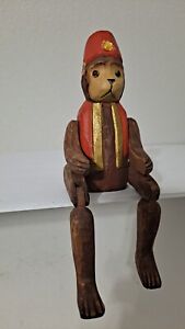 Vintage Wooden Bear With Vest And Fez
