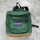 Vintage 90s Jansport Made in USA Leather Bottom Backpack Daypack Book Bag Green