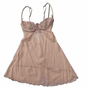 Vintage 90s Victoria's Secret 100% Silk Lingerie Pink Babydoll Mini Dress 34B