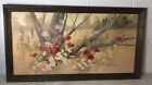 Large VTG Robert Laessig Litho Print On Board Floral Flowers Sofa Painting 28x52
