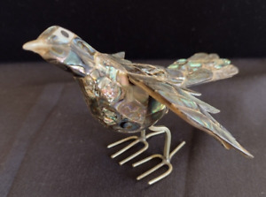 Vintage Abalone Shell Mother of Pearl Bird Figurine  Finch Handmade Iridescent