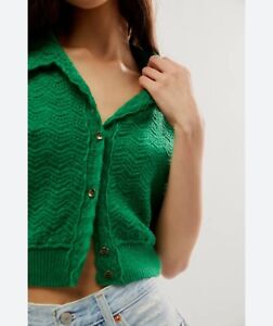 Free People Janie Ribbed Cropped Cashmere Cardigan Sweater XS Green NWT $148