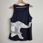 Lucky Brand Embroidered Elephant Tank Top Sleeveless Size L Navy Blue White