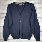 Chaps Men’s Navy Blue V- Neck Button Down Cardigan Sweater  100% Cotton L