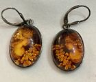 Sterling Silver Cameo Baltic Amber Dangle Earrings
