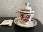 Exquisite Lomonosov Porcelain Red Rooster Covered Tea Cup with Lid and Saucer