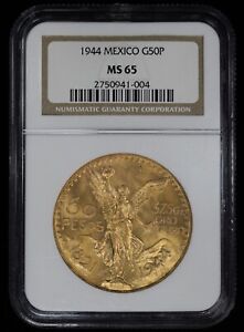 1944 Mexico 50 Pesos Gold NGC MS65 Uncirculated UNC BU
