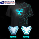 DAD Gifts LED Light-Up T-Shirt Arc Reactor IRON MAN Tony Stark Shining Black USA