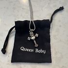King Baby Studio Queen Baby Heart Crown Cross Pendant On Bead Chain .925 Silver